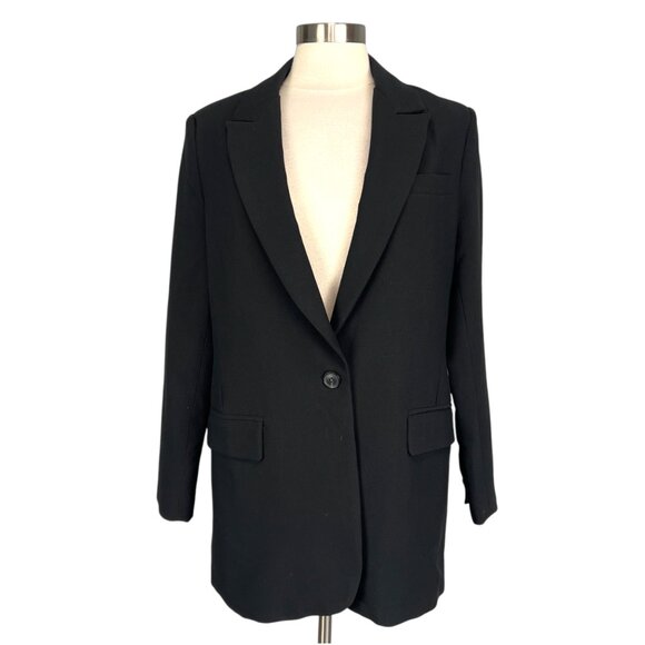 T Tahari Womens Single Button Peak Lapel Blazer Black Flap Pockets size 12 - Picture 5 of 16